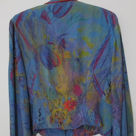 80s Rayon Cropped Jacket Tank Shorts Suit Abstract T - Picture 12 of 13